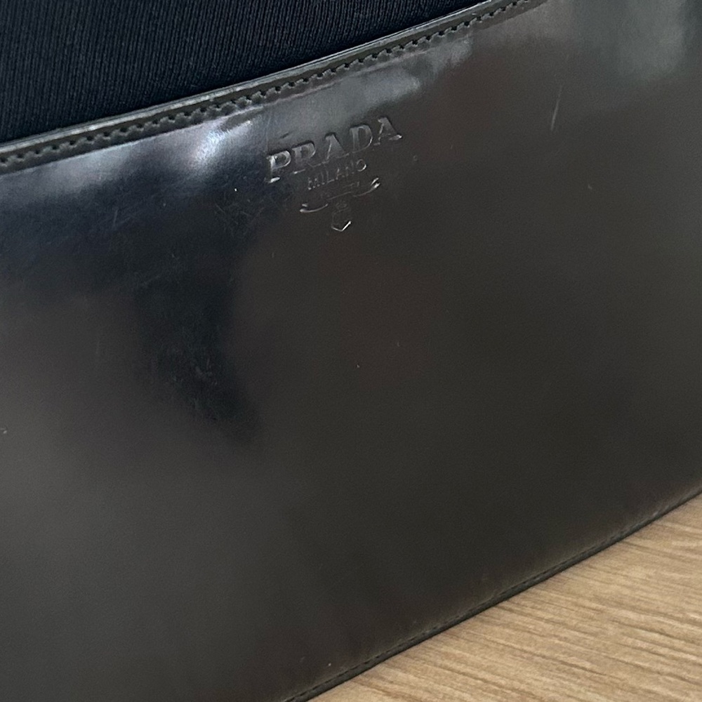 Prada Black Patent and Canvas Shoulder Clutch - Picture 6 of 6